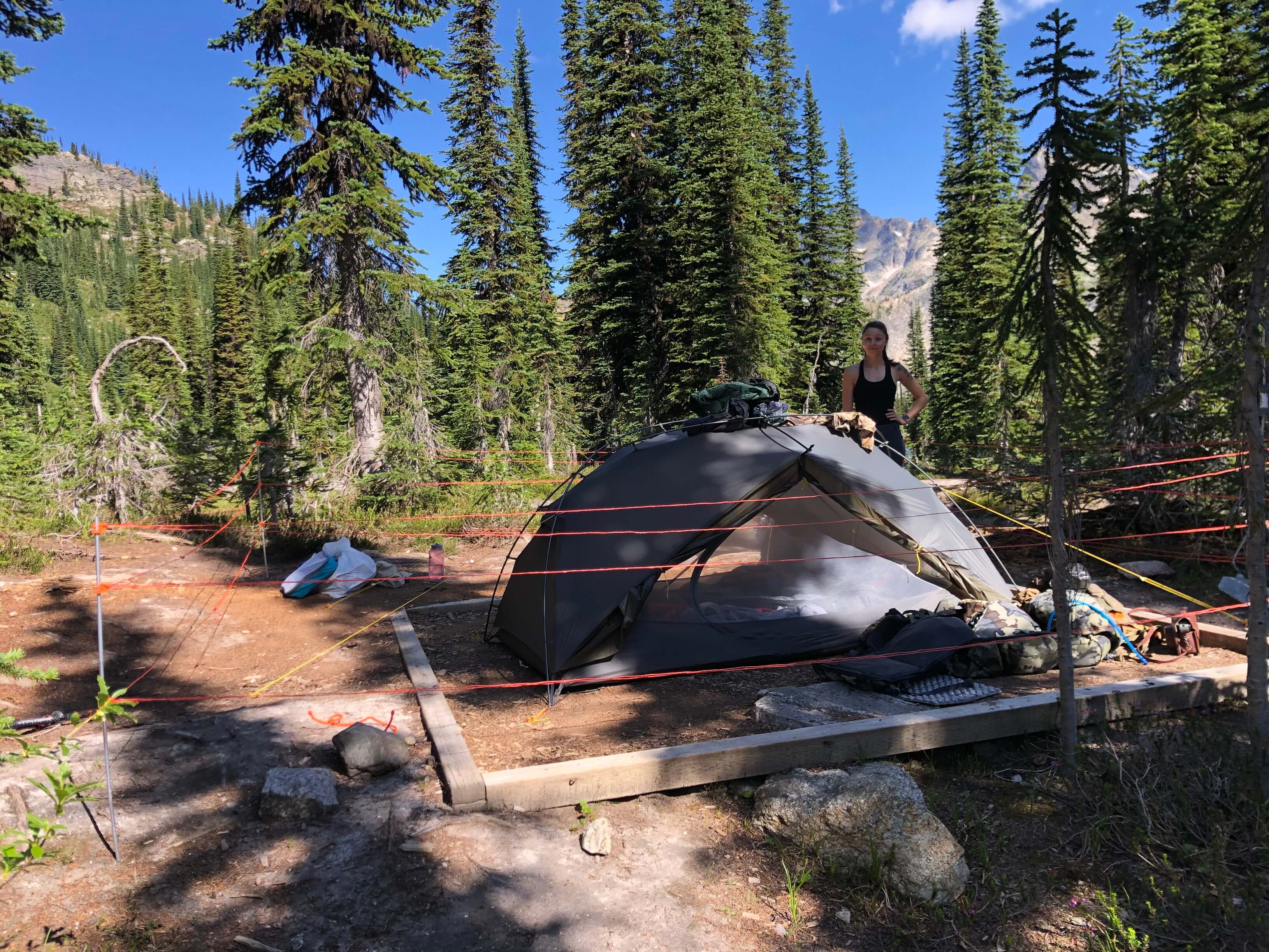 Customer Camping Provincial Park with electric bear fence Bearwatch Systems